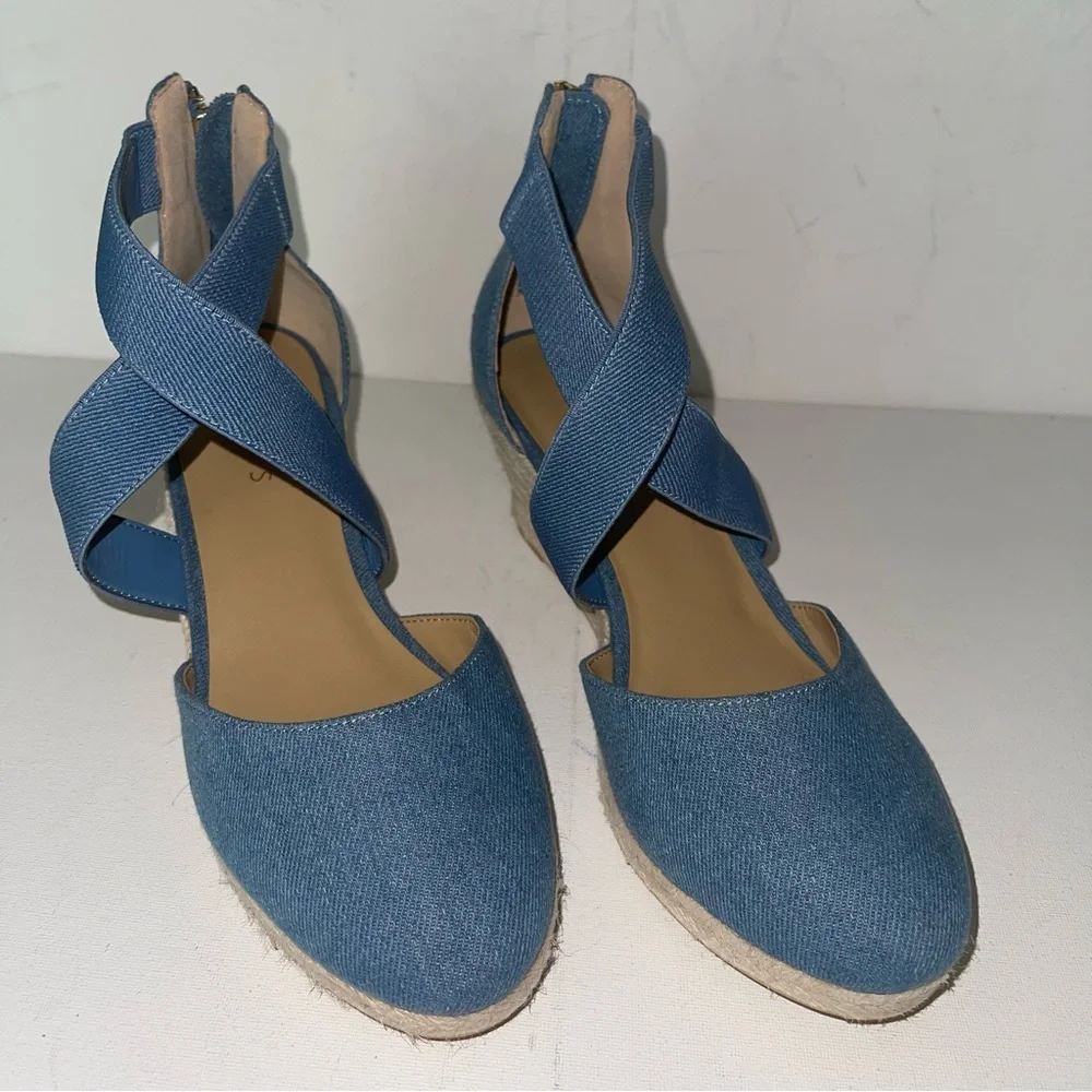 Talbots LYNDSAY D'ORSAY ESPADRILLE WEDGES -‎ DENIM